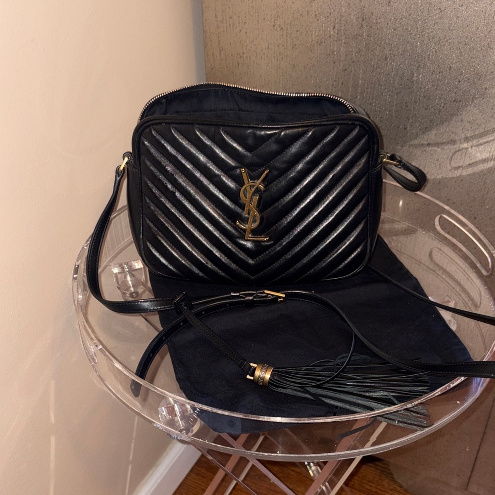 Yves Saint Laurent Black Chevron Crossbody Bag